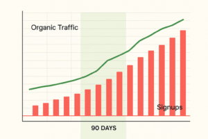 SaaS case study results: 112% organic traffic and 84% signups after keyword gap analysis.
