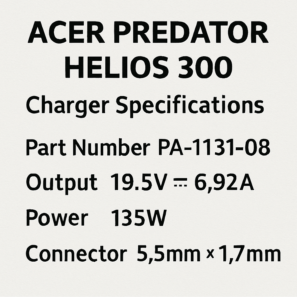 Acer Predator Helios 300 Charger Specifications