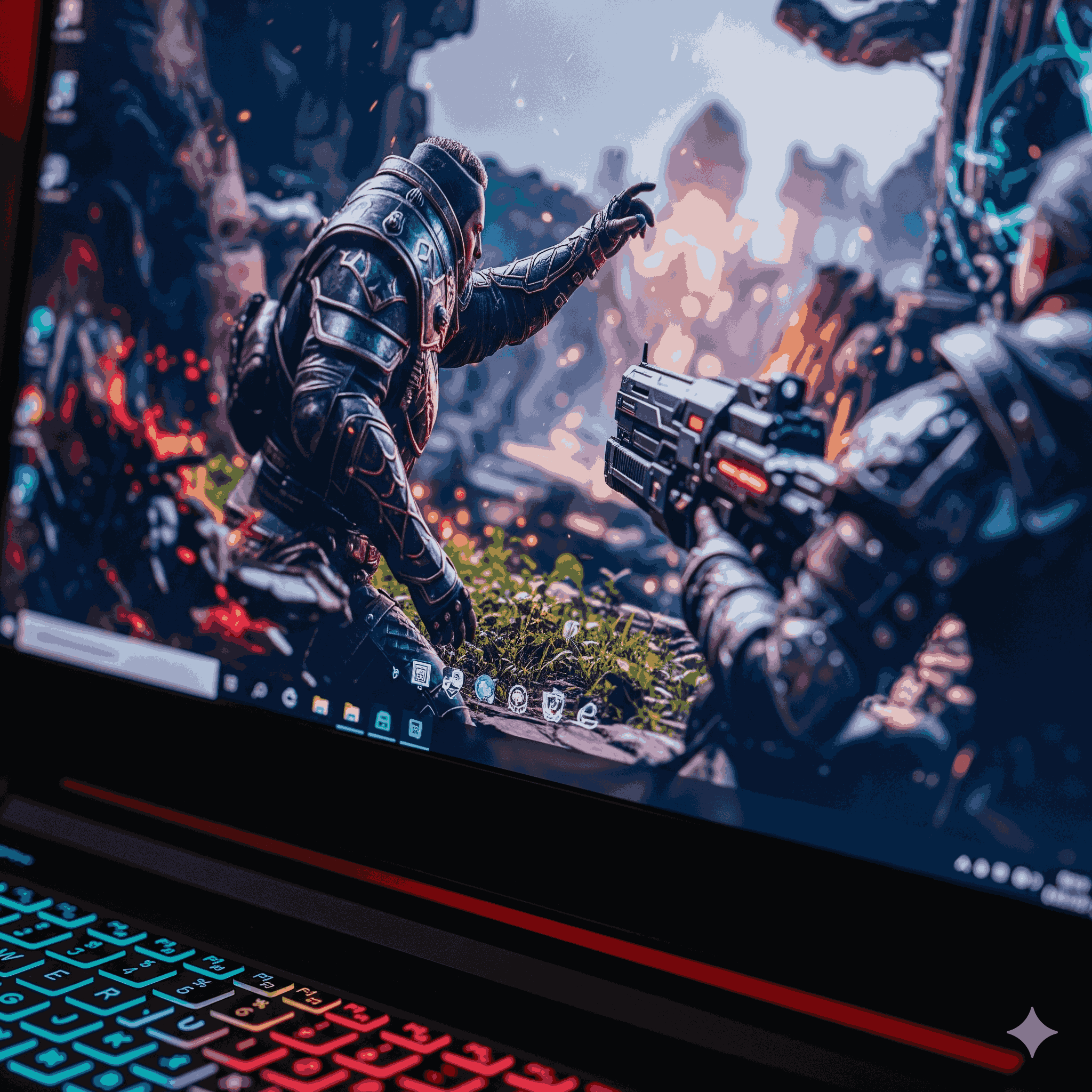 Close-up of a gaming laptop showing vivid display