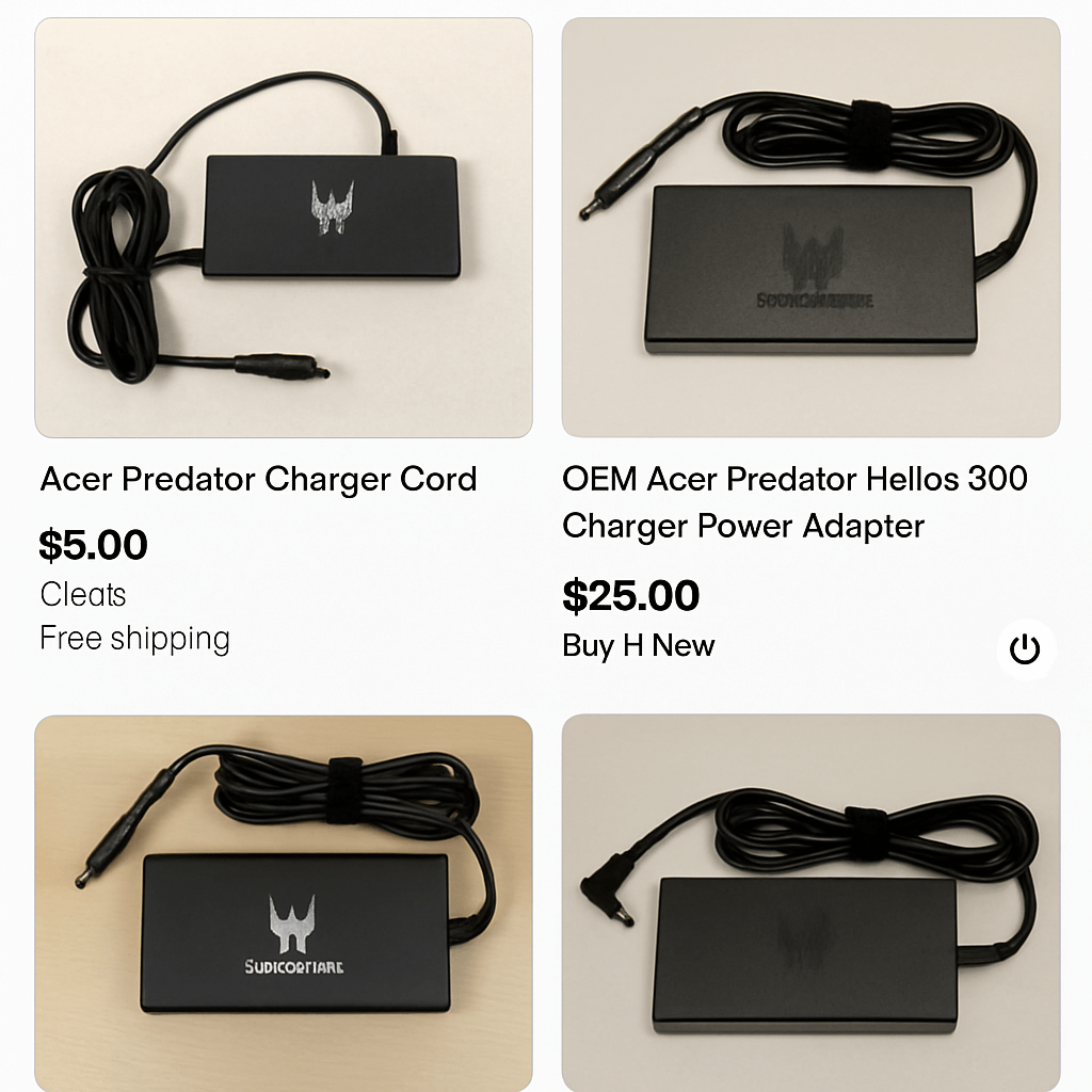 Online marketplace showing Acer Predator chargers