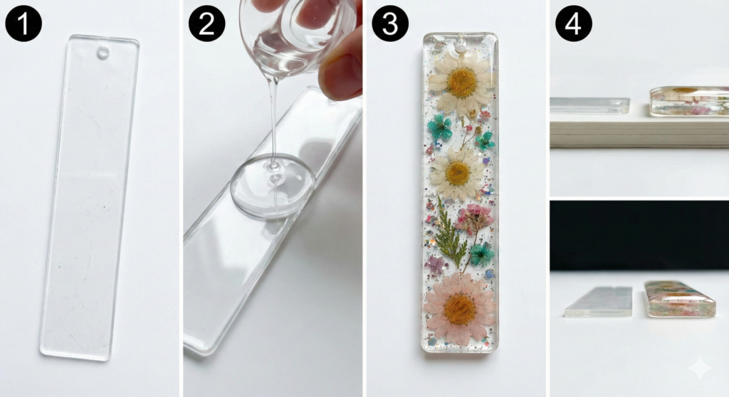 Resin breakage prevention guide. Comparing thin resin to reinforced epoxy with doming and inclusions (flowers) for structural strength