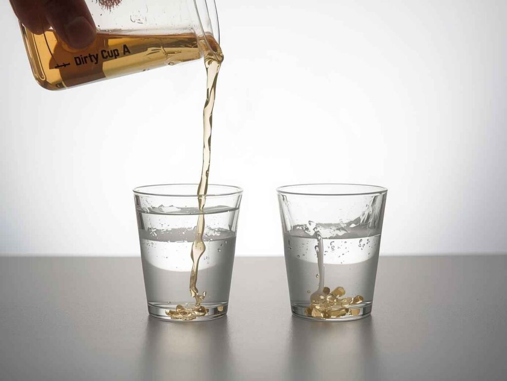 Double cup mixing technique to prevent sticky soft spots