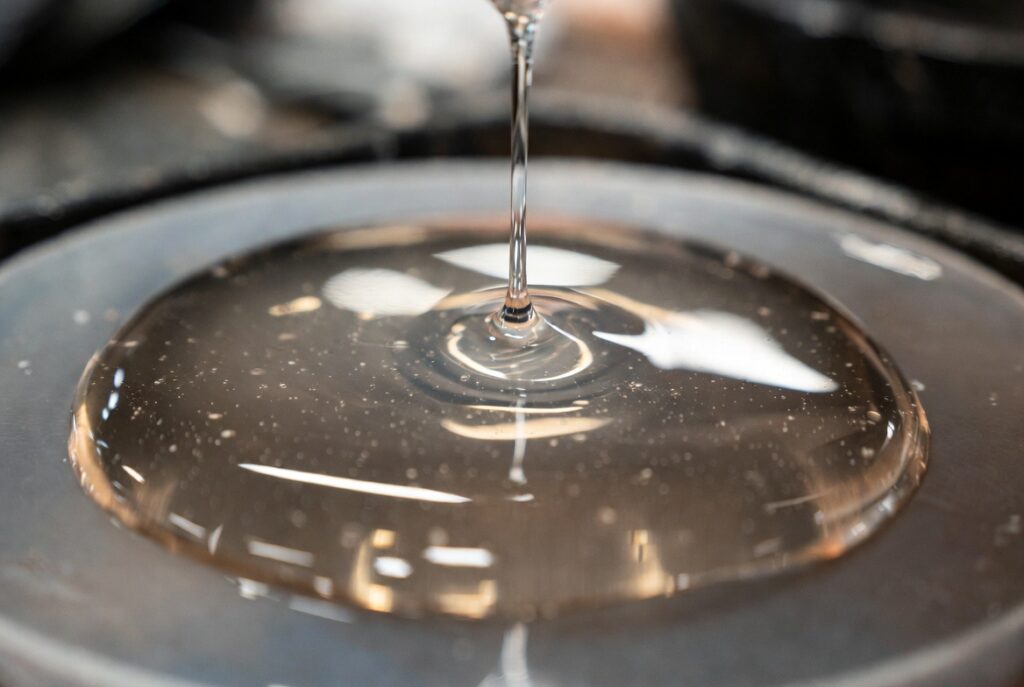 Close-up of crystal-clear bio-resin pour with zero yellowing using Entropy Resins Filename: eco-resin-pour-closeup