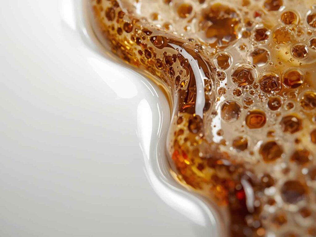 Macro view of epoxy resin surface tension creating a dome