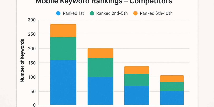A comparison chart of mobile keyword rankings among competitors